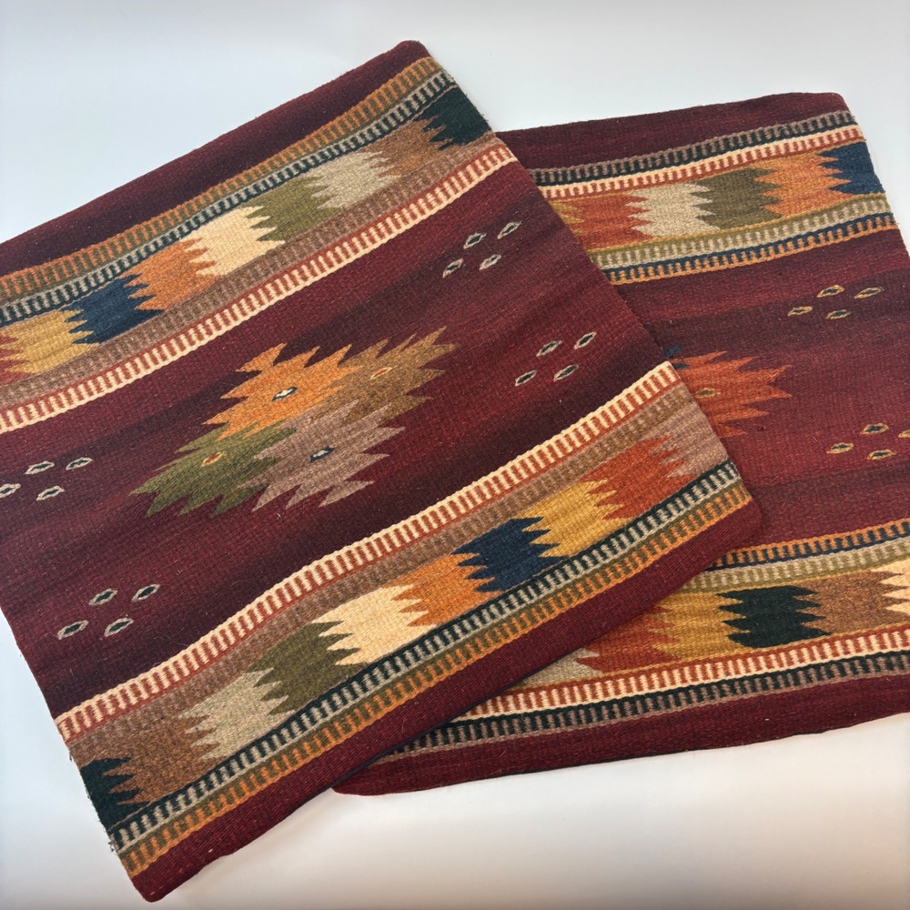 Wool Killm Pillow Covers 18x18 Burgundy Southwestern Wool Set of 2 Western
Boho